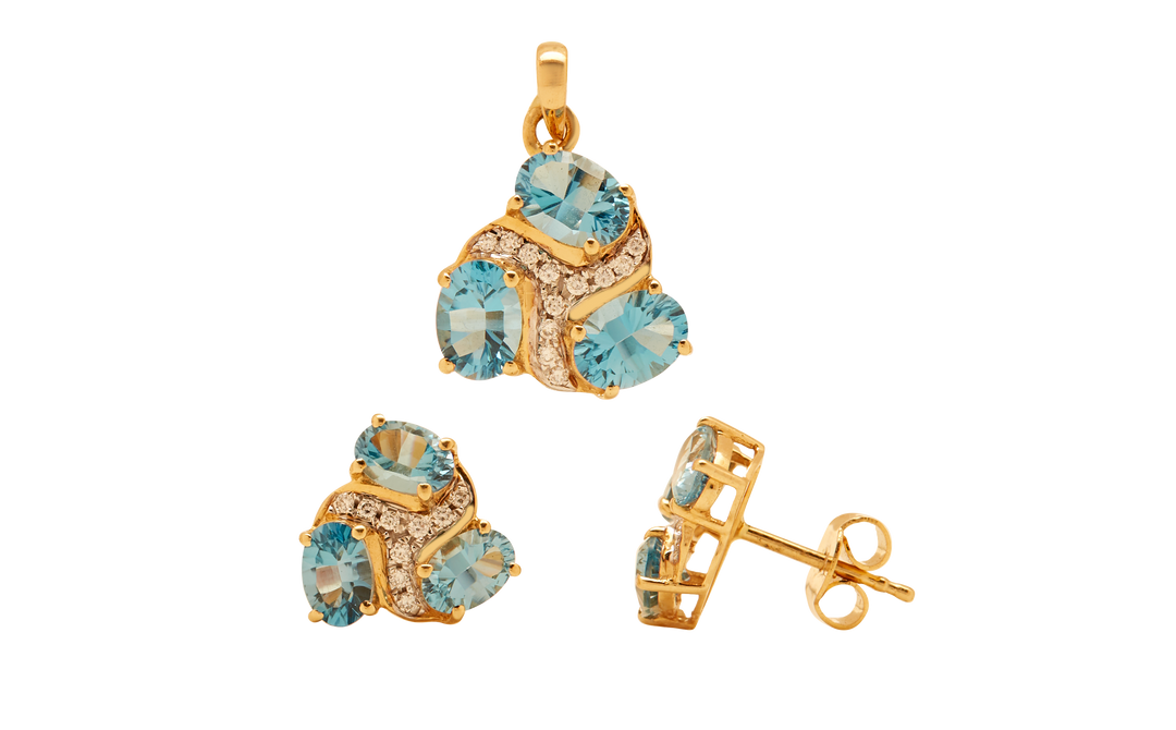 GOLD SEMI PRECIOUS DIAMOND WITH BLUE TOPAZ TOPS WITH PENDANT - GPSM428