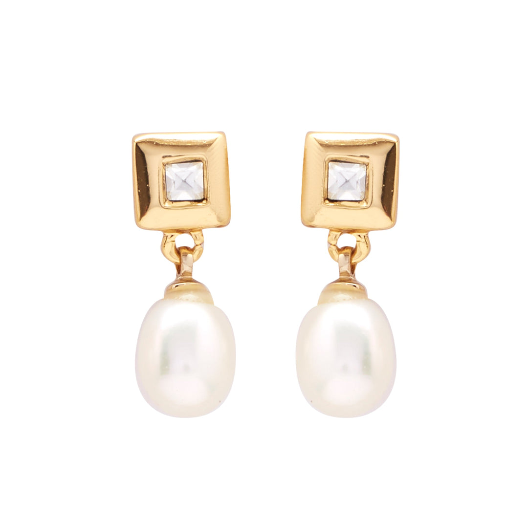 Hanging Drop Pearl Earrings Studs with CZ's-T1540