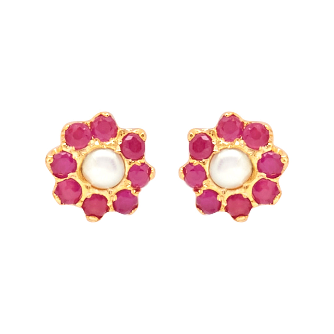 Pearl Earrings Studs with Red Stone -T4059