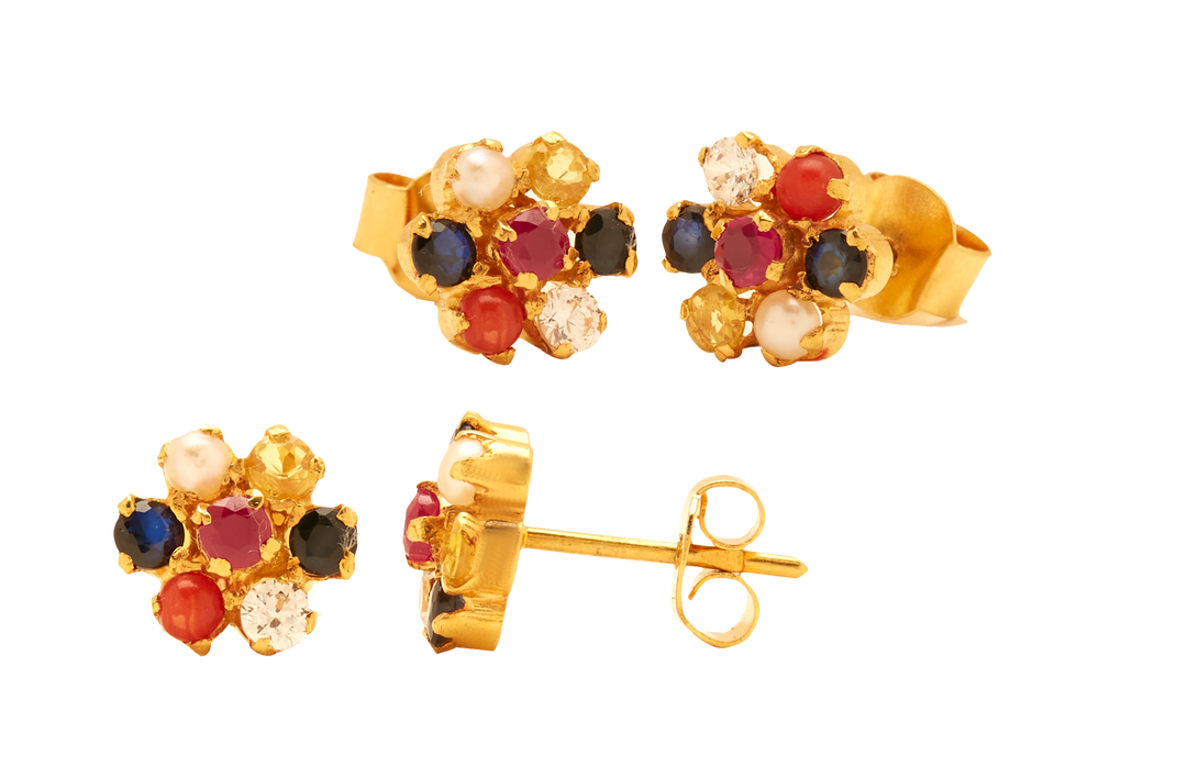 GOLD MULTI STONE NAVRATHNA TOPS - GTPS568