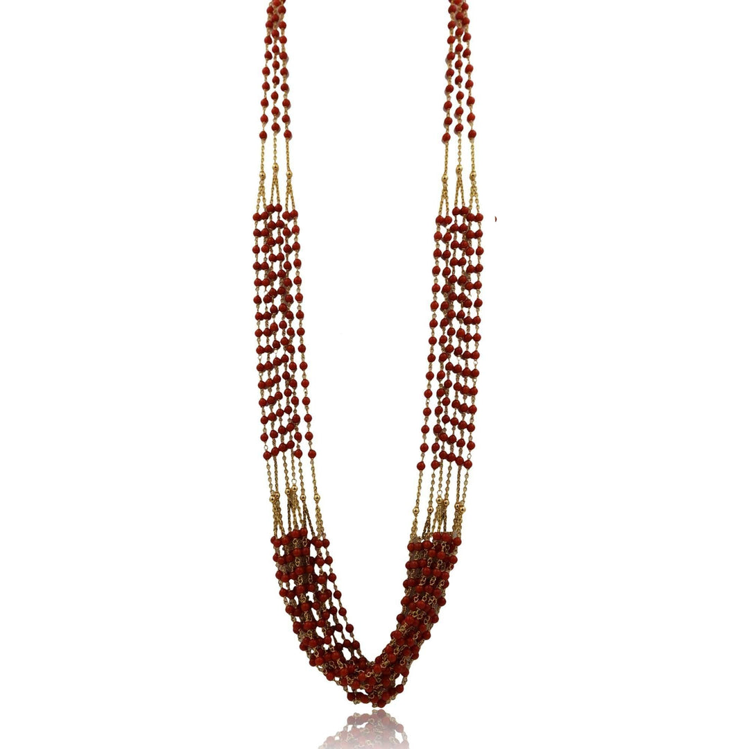 Multi Rows Ruby Long Chain in Gold -GCCR025 KrishnaPearlsandJewellers