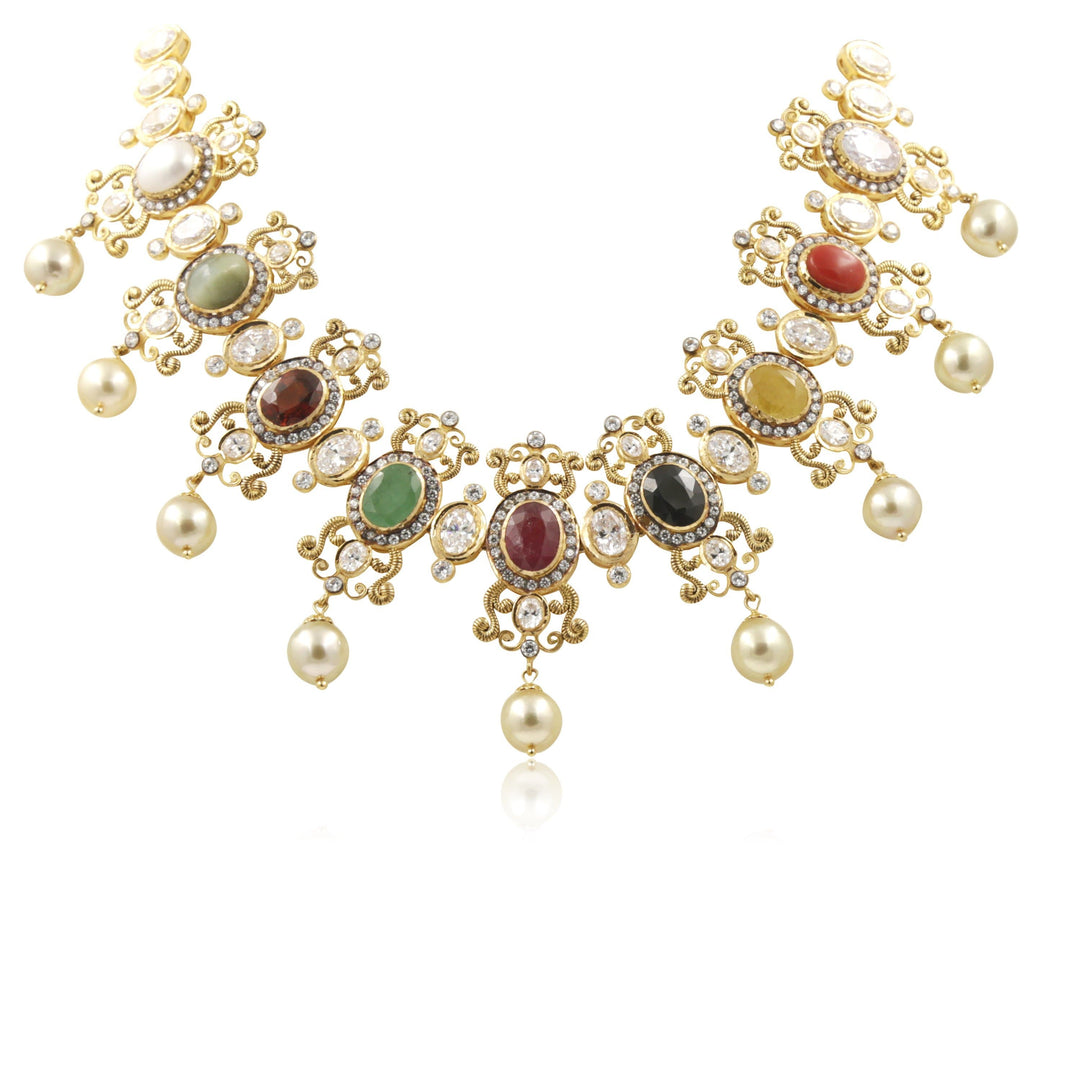 Multistone -gold -pearl -necklace -PGN0668 KrishnaPearlsandJewellers