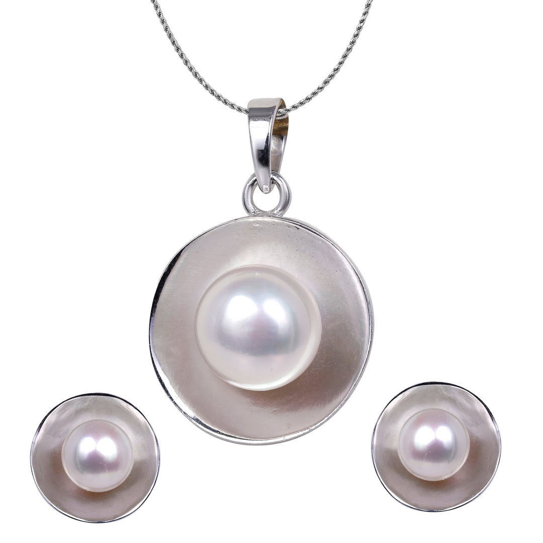 Round Shape Pendant pearl with Earrings P0083