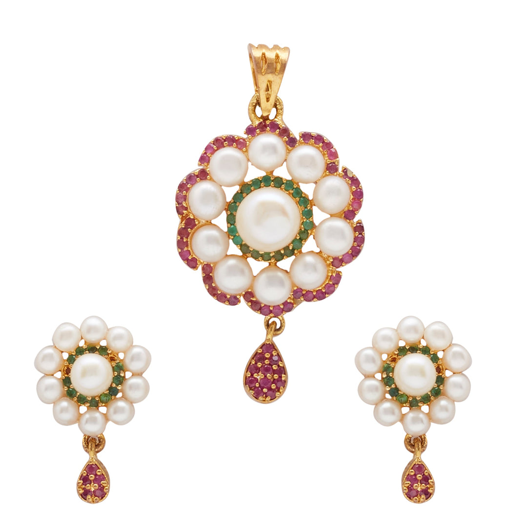 Pearls -Multi Stone Pendant -Earrings -P0861