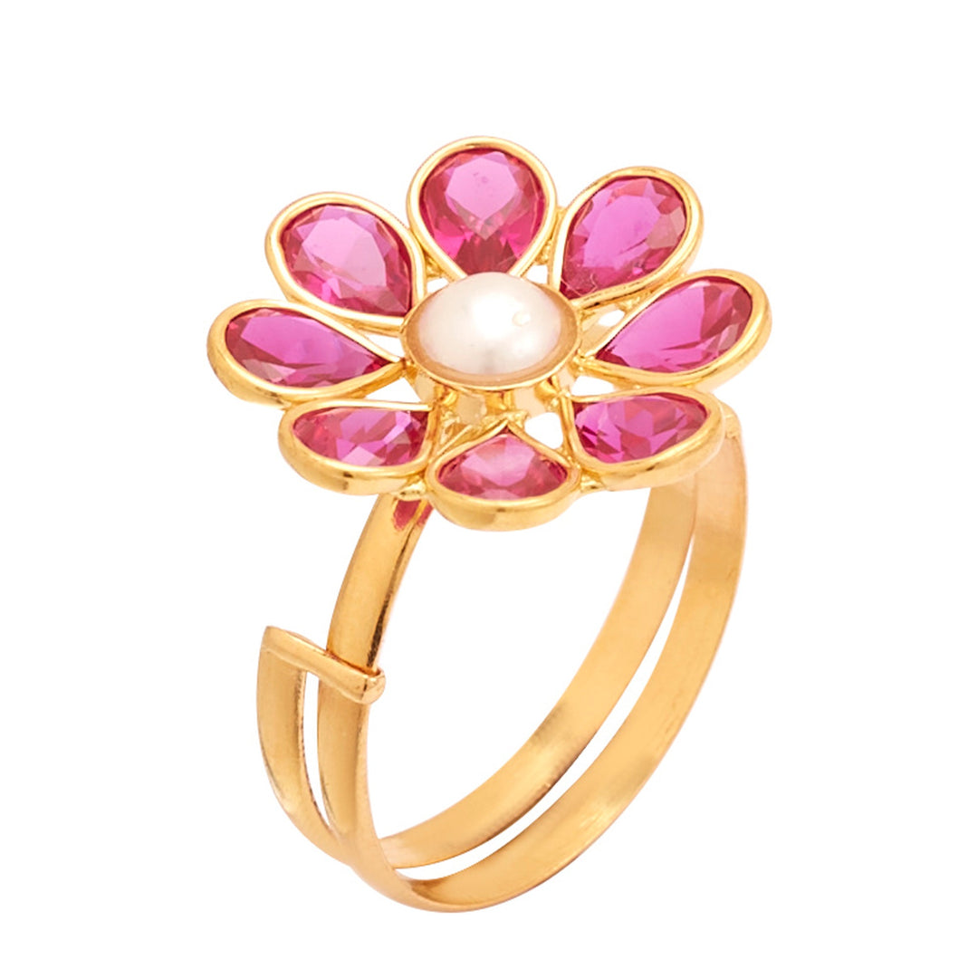 Gold Ring With Pearl and Ruby-GRPS104