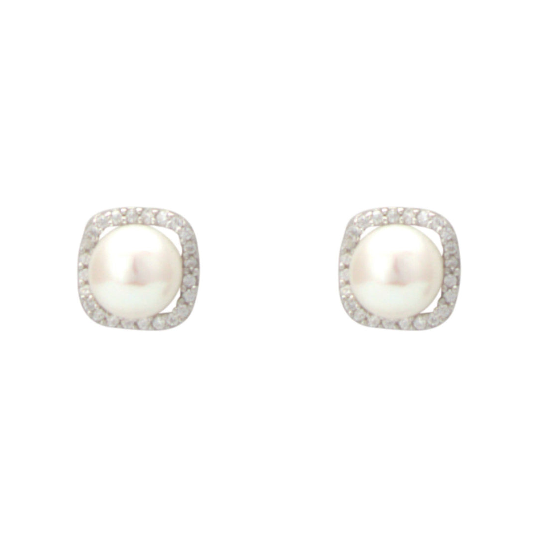 Pearl Earrings Studs with CZ Stones -T3649 KrishnaPearlsandJewellers
