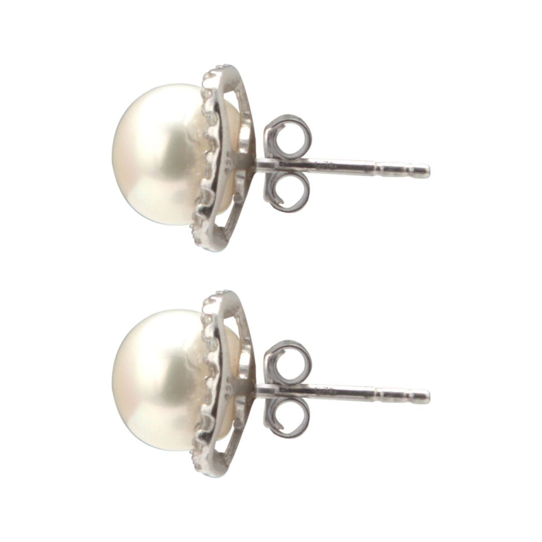 Pearl Earrings Studs with CZ Stones -T3649 KrishnaPearlsandJewellers