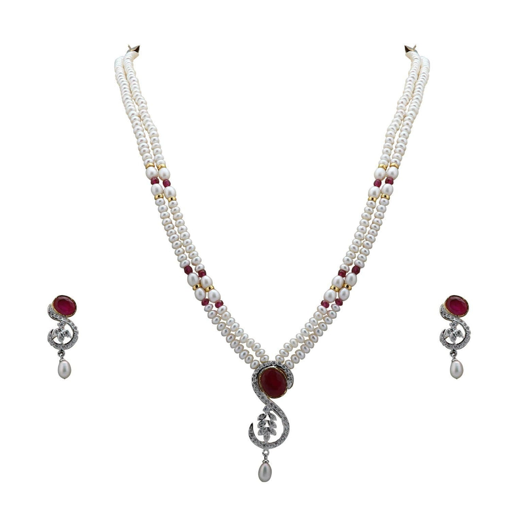 Pearl Set Chain with Earrings - H2197 Krishna Pearls and Jewellers