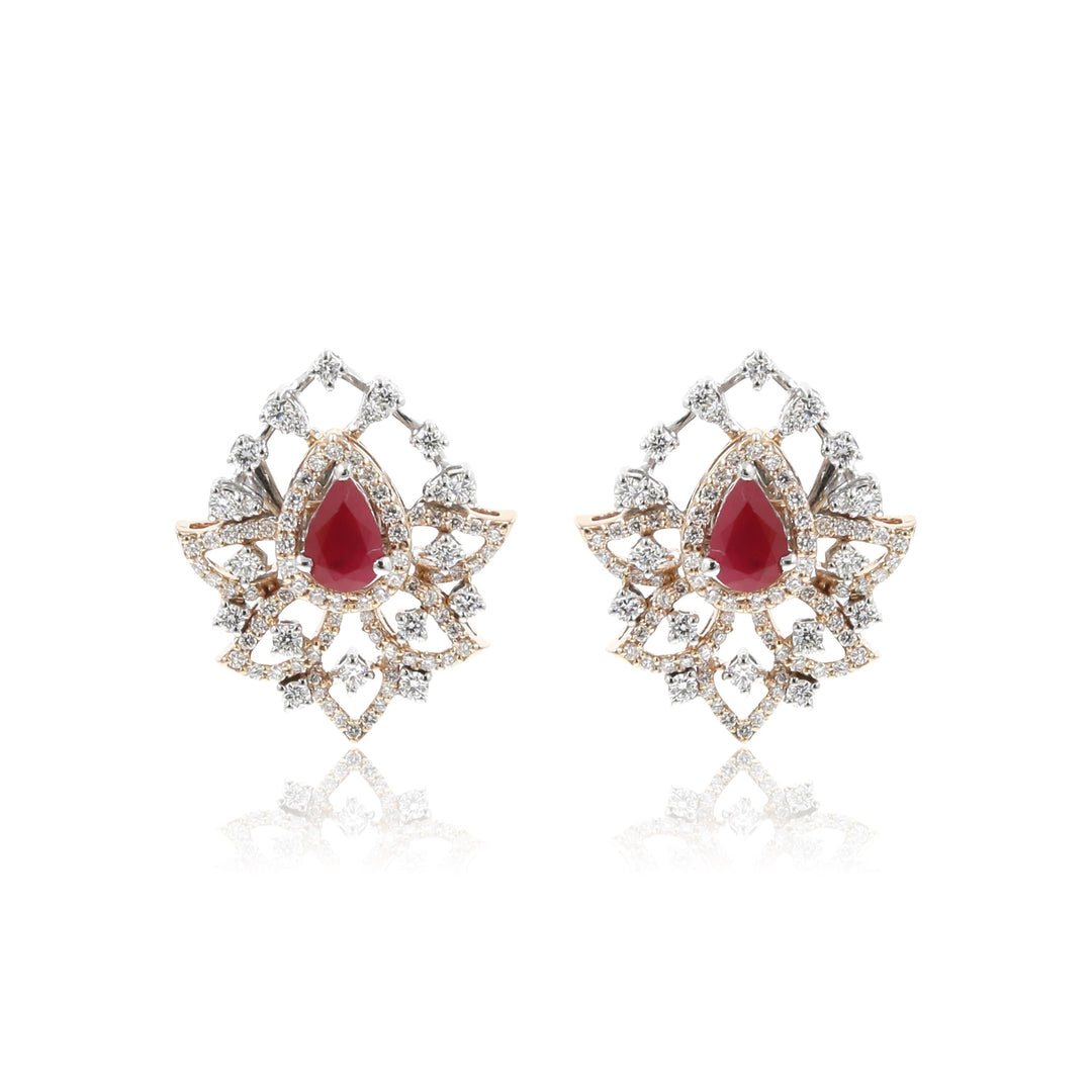 Red Stone -Diamond Earrings -GTD1593 KrishnaPearlsandJewellers
