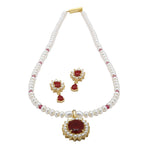 Load image into Gallery viewer, Red Stone -Pendant -Pearl Earrings -H2791 KrishnaPearlsandJewellers
