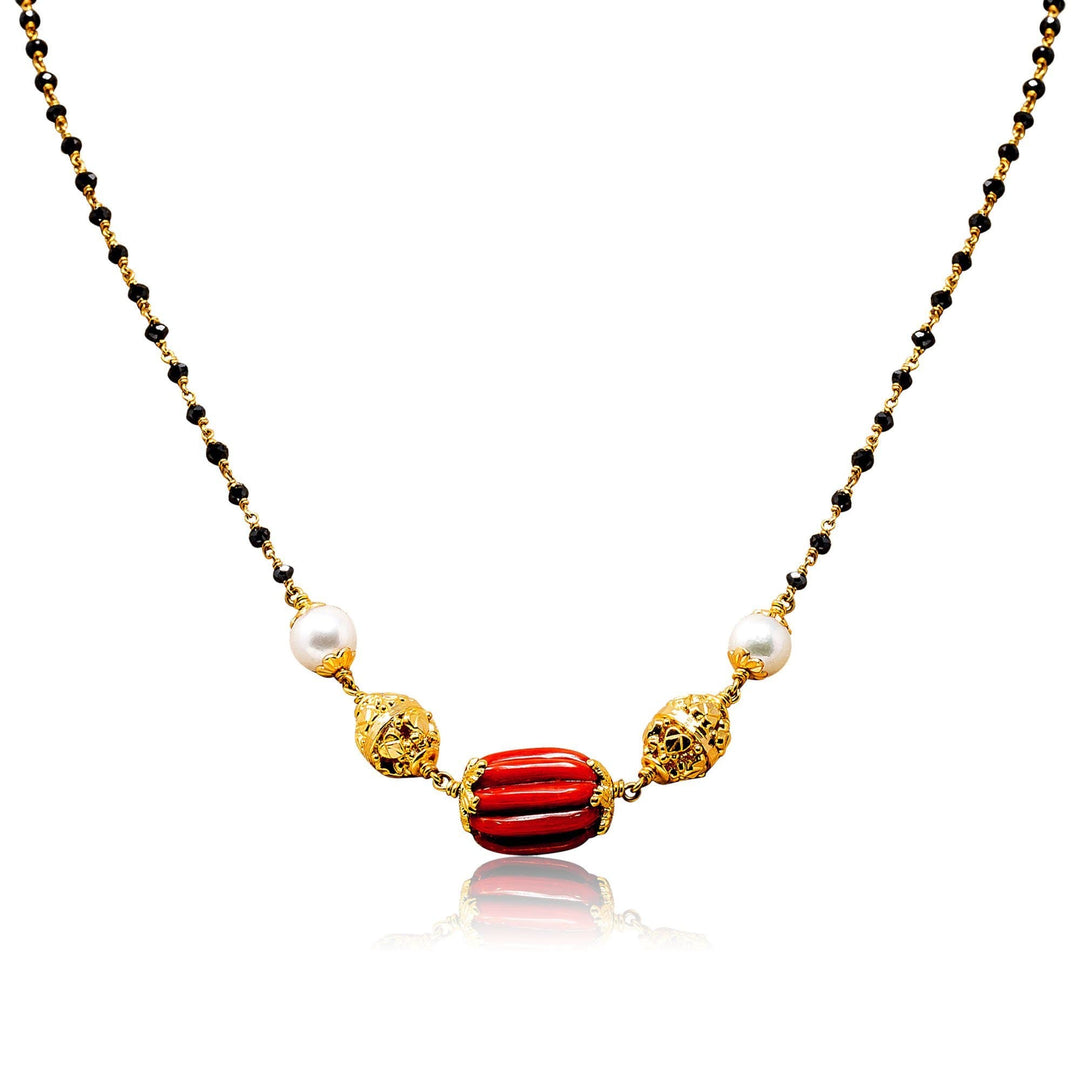 Single Line Black Beads Gold Chain-GCB0091 KrishnaPearlsandJewellers