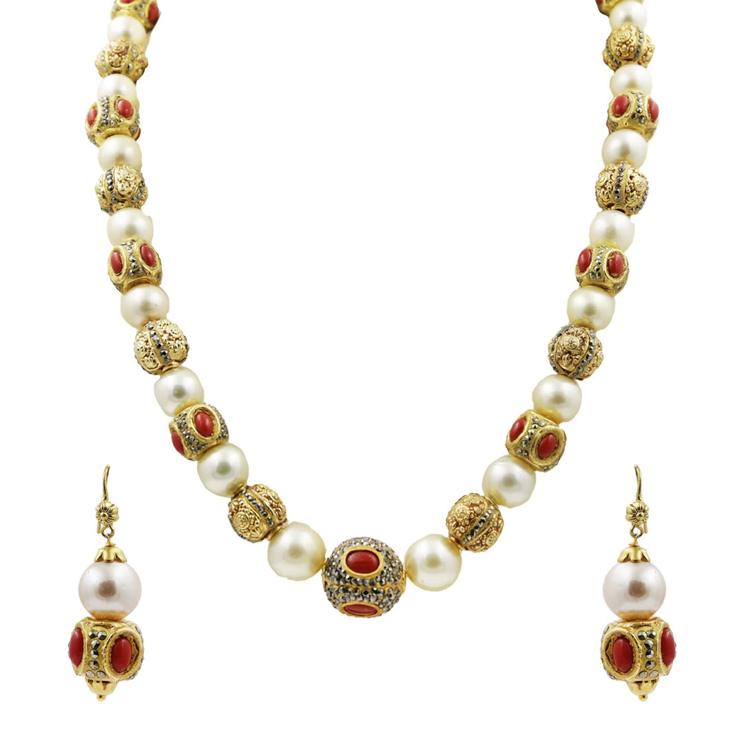 South Sea Pearl Ball Necklace and Earrings Designed with Multi Stones -H2895 KrishnaPearlsandJewellers