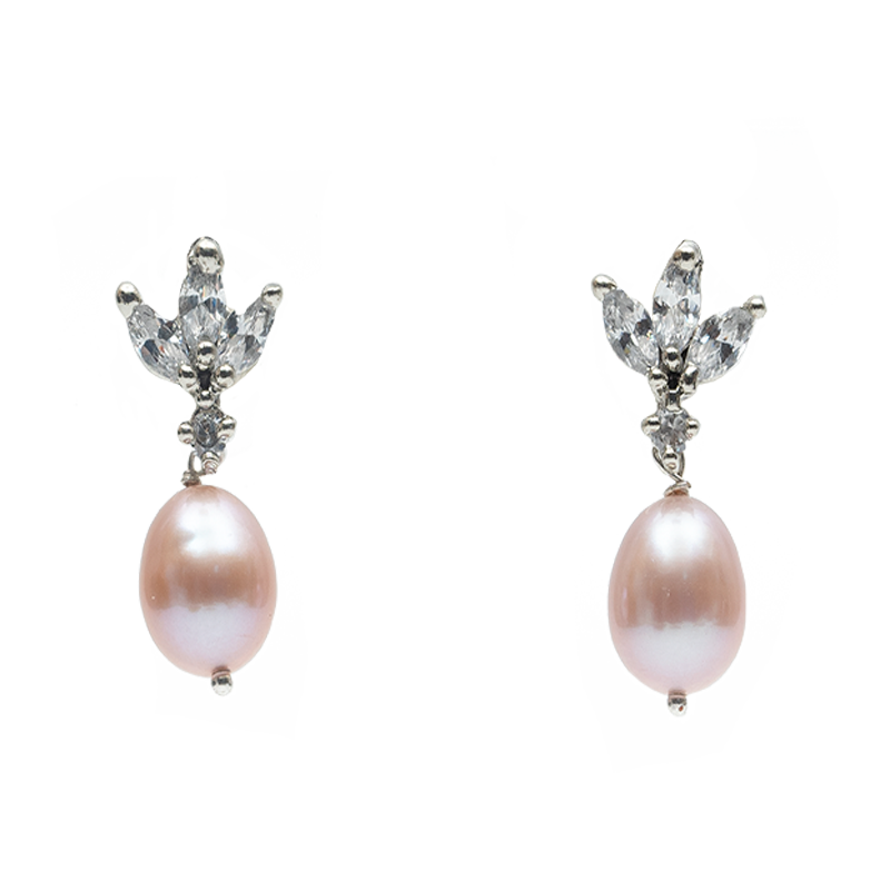 Alloy Tops Grey Pearl Studs White Polish  Cz T4311