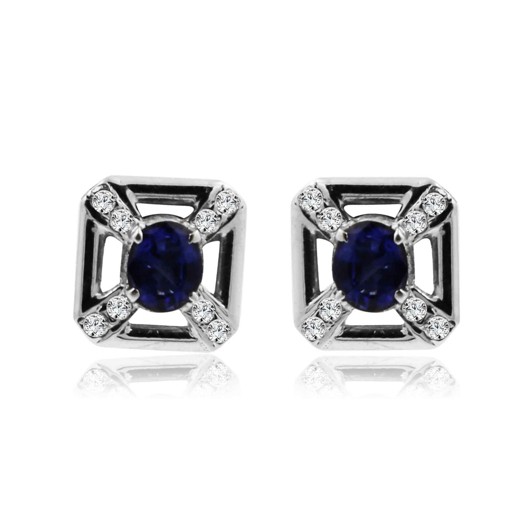 White Gold earrings with Diamond and Blue Sapphire -GTBS079 KrishnaPearlsandJewellers