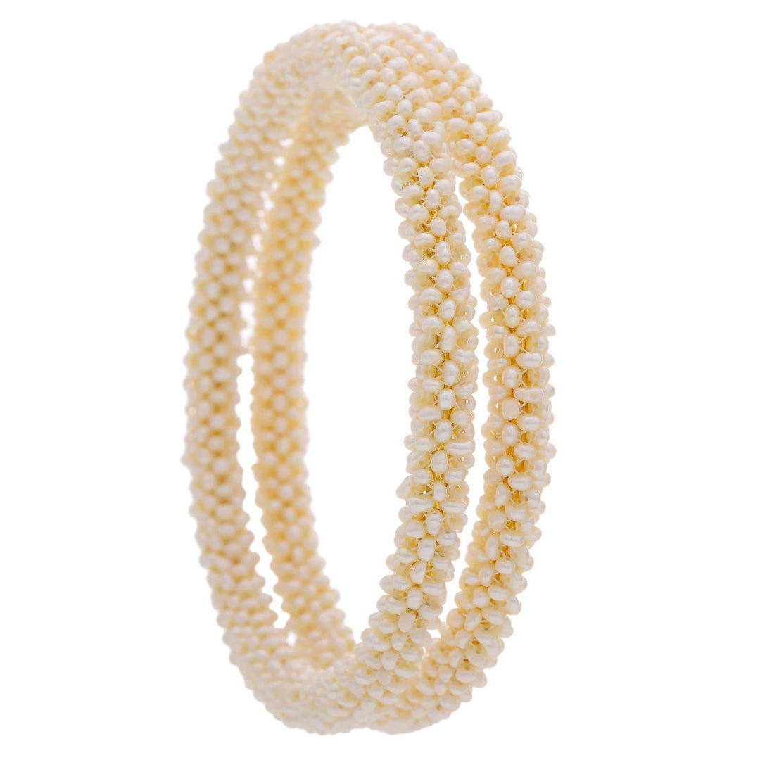 White Pearl Bangle - BG891 KrishnaPearlsandJewellers