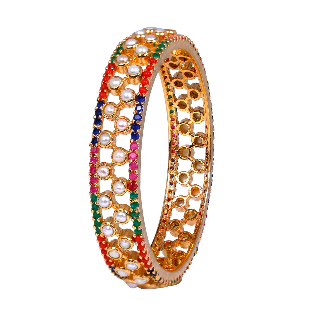Pearl Bangle with multi color stones B0556
